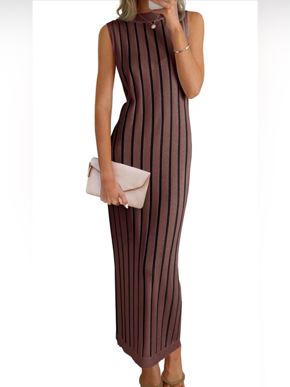 NWT Wenrine Womens Sleeveless Sweater Dress Mock Neck Knit Tank Maxi Dress